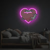 Pinky Heart With Little Kitties LED Neon Acrylic Artwork