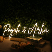 Poojah And Arka Yellow Neon Sign