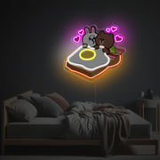 Rabbit And Bear Sleeping On The Bread LED Neon Acrylic Artwork