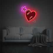 Red Heart With Flower LED Neon Acrylic Artwork