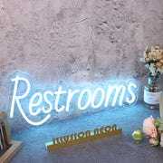 Restrooms Blue Custom Neon Sign