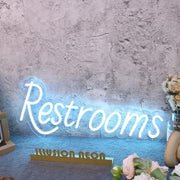 Restrooms Blue Custom Neon Sign