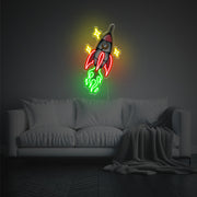 Rocket With Star LED Neon Acrylic Artwork