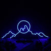 Silhouette Of Mountains And Sun Blue Neon Sign