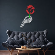 Skeleton Hand Holding Rose Neon Sign