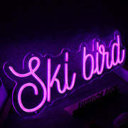 Ski Bird Purple Neon Sign