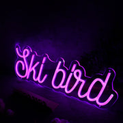 Ski Bird Purple Neon Sign