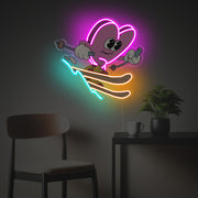 Skiing Pinky Heart Guy LED Neon Acrylic Artwork