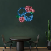 Skull With Roses Neon Sign