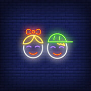 Smiling Girl Boy Faces Neon Sign