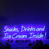 Snacks Drinks And Ice Cream Inside Blue Neon Sign