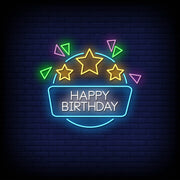 Star and Angles Happy Birthday Neon Sign