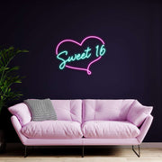 Sweet 16 Heart Neon Sign