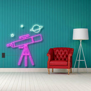 Telescope With Planet Neon Sign