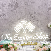 The Engine Shop White Neon Sign