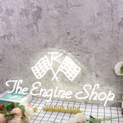 The Engine Shop White Neon Sign