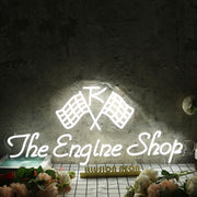 The Engine Shop White Neon Sign