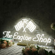 The Engine Shop White Neon Sign