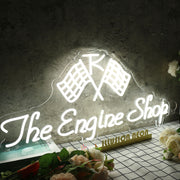 The Engine Shop White Neon Sign