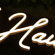 The Haugens White Neon Sign