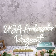 USA Ambassador Pageant White Neon Sign