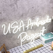 USA Ambassador Pageant White Neon Sign