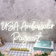 USA Ambassador Pageant White Neon Sign