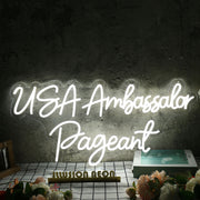 USA Ambassador Pageant White Neon Sign