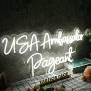 USA Ambassador Pageant White Neon Sign