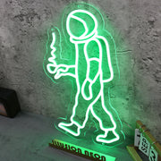 Walking Space Man Green Neon Sign