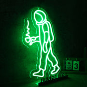 Walking Space Man Green Neon Sign