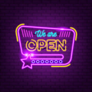 We Are Open With Star Icon Neon Sign