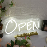 White Open Neon Sign