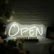 White Open Neon Sign