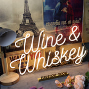 Wine And Whiskey Yellow Neon Sign