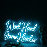 Work Hard Game Harder Blue Neon Sign