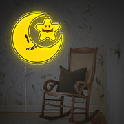 Yellow Missing Moon And Smiley Star LED Neon Acrylic Artwork