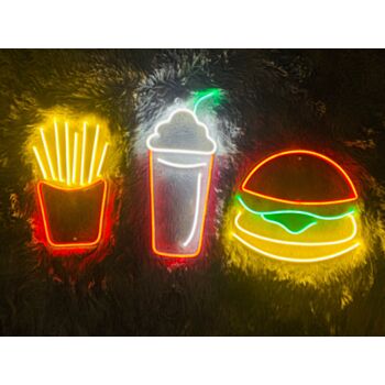 Burger Potato Chips Drink Fast Food V1 Neon Sign