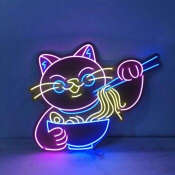 Cat Eating Noodles Neon Sign