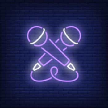 Crossed Microphone Neon Sign