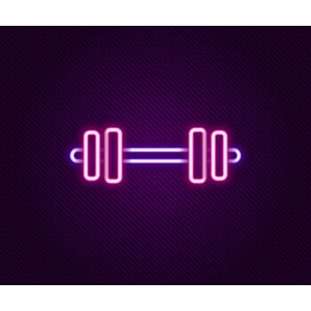 Glowing Neon Line Barbell Icon Isolated On Black Background