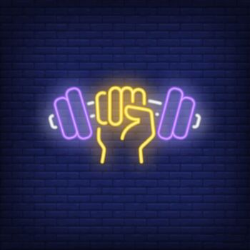 Hand Holding Barbell Neon Sign