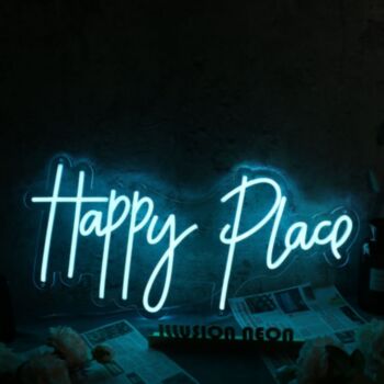 Happy Place Blue Neon Sign