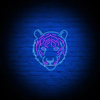 Neon Tiger Sign Hung On Brick Background