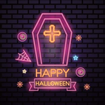 Pink Halloween Coffin Cross Neon Sign