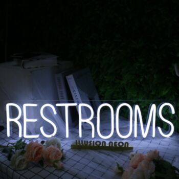 Restrooms White Neon Sign